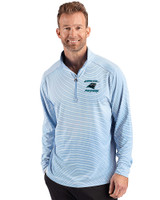 Carolina Panthers Historic Cutter & Buck Forge Recycled Double Stripe Four-Way Stretch Mens Quarter Zip Pullover Atlas/White Front