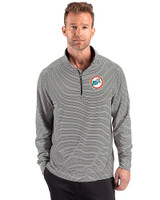 Miami Dolphins Historic Cutter & Buck Forge Recycled Double Stripe Four-Way Stretch Mens Quarter Zip Pullover Black/White Front