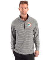 Miami Dolphins Historic Cutter & Buck Forge Recycled Double Stripe Four-Way Stretch Mens Quarter Zip Pullover Black/White Front