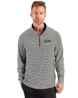 New York Jets Cutter & Buck Forge Recycled Double Stripe Four-Way Stretch Mens Quarter Zip Pullover Black/White Front