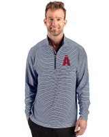 Los Angeles Angels City Connect Cutter & Buck Forge Recycled Double Stripe Four-Way Stretch Mens Quarter Zip Pullover Navy Blue/White Front