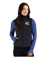 Buffalo Bills NFL Helmet Cutter & Buck Hunts Point Recycled Fleece Womens Hybrid Full Zip Vest Black Front