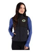 Green Bay Packers Cutter & Buck Hunts Point Recycled Fleece Womens Hybrid Full Zip Vest Black Front