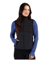 NY Mets City Connect Cutter & Buck Hunts Point Recycled Fleece Womens Hybrid Full Zip Vest Black Front