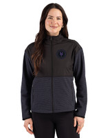 NY Mets City Connect Cutter & Buck Hunts Point Recycled Fleece Womens Hybrid Full Zip Jacket Black Front