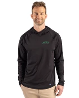 New York Jets Cutter & Buck Prospect Recycled Featherlight Stretch Mens Hooded Pullover Black Front