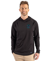 Miami Marlins City Connect- Cutter & Buck Prospect Recycled Featherlight Stretch Mens Hooded Pullover Black Front