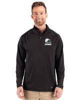 Cleveland Browns Mono Cutter & Buck Prospect Recycled Featherlight Stretch Mens Big & Tall Quarter Zip Black Front