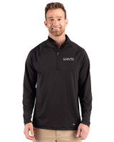 New Orleans Saints Mono Cutter & Buck Prospect Recycled Featherlight Stretch Mens Big & Tall Quarter Zip Black Front