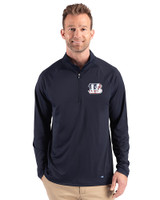Cincinnati Bengals Americana Cutter & Buck Prospect Recycled Featherlight Stretch Mens Big & Tall Quarter Zip Navy Blue Front