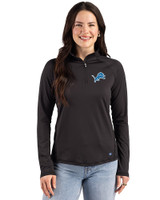 Detroit Lions Cutter & Buck Prospect Recycled Featherlight Stretch Womens Quarter Zip Black Front