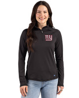 New York Giants Cutter & Buck Prospect Recycled Featherlight Stretch Womens Quarter Zip Black Front