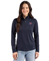 Tampa Bay Buccaneers Americana Cutter & Buck Prospect Recycled Featherlight Stretch Womens Quarter Zip Navy Blue Front