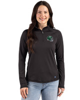 New York Jets NFL Helmet Cutter & Buck Prospect Recycled Featherlight Stretch Womens Quarter Zip Black Front