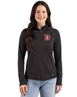 Denver Broncos Historic Cutter & Buck Prospect Recycled Featherlight Stretch Womens Quarter Zip Black Front