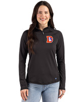 Denver Broncos Historic Cutter & Buck Prospect Recycled Featherlight Stretch Womens Quarter Zip Black Front