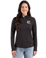 Miami Dolphins NFL Helmet Cutter & Buck Prospect Recycled Featherlight Stretch Womens Quarter Zip Black Front