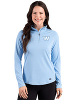 Washington Commanders Mono Cutter & Buck Prospect Recycled Featherlight Stretch Womens Quarter Zip Atlas Light Blue Front