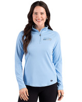 Seattle Seahawks Mono Cutter & Buck Prospect Recycled Featherlight Stretch Womens Quarter Zip Atlas Light Blue Front