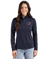 New York Giants Americana Cutter & Buck Prospect Recycled Featherlight Stretch Womens Quarter Zip Navy Blue Front