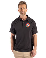 Miami Dolphins Historic Cutter & Buck Prospect Recycled Featherlight Stretch Mens Sport Polo Black Front