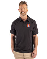 Denver Broncos Historic Cutter & Buck Prospect Recycled Featherlight Stretch Mens Sport Polo Black Front