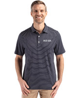 Boston Red Sox City Connect- Cutter & Buck Forge Recycled Fine Line Stripe Four-Way Stretch Mens Polo Navy Blue/White Front