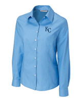 Kansas City Royals Cutter & Buck Epic Easy Care Fine Twill Womens Long Sleeve Dress Shirt Atlas Light Blue Mannequin