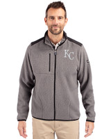 Kansas City Royals Cutter & Buck Cascade Epic Comfort Recycled Sherpa Fleece Mens Full Zip Jacket Elemental Grey/Black Front