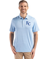 Kansas City Royals Cutter & Buck Forge Recycled Fine Line Stripe Four-Way Stretch Mens Polo Atlas/White Front