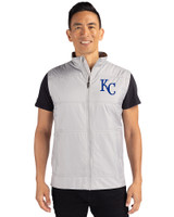 Kansas City Royals Cutter & Buck Stealth Recycled Hybrid Quilted Mens Big & Tall Windbreaker Vest Polished Medium Gray Front