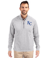 Kansas City Royals Cutter & Buck Adapt Recycled Soft Knit Stretch Mens Big & Tall Heathered Quarter Zip Pullover Polished Heather Front