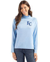 Kansas City Royals Cutter & Buck Coastline Recycled Double Peached Womens Funnel Neck Pullover Atlas Light Blue Front