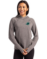 Miami Dolphins Rivalries Cutter & Buck Adapt Recycled Soft Knit Stretch Womens Hooded Pullover Black Heather Front