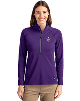 East Carolina (ECU) Pirates College Vault Cutter & Buck Adapt Recycled Soft Knit Stretch Womens Half Zip Pullover College Purple Front