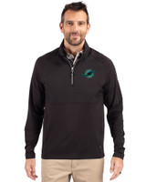Miami Dolphins Rivalries Cutter & Buck Adapt Recycled Soft Knit Stretch Mens Hybrid Quarter Zip Pullover  Black Front