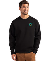 Miami Dolphins Rivalries Cutter & Buck Roam Recycled Buttery-Soft Knit Mens Crew Neck Pullover Black Front