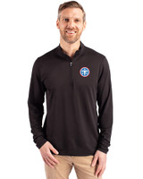 Tennessee Titans -  Cutter & Buck Virtue Recycled Featherlight Pique Mens Big & Tall Quarter Zip Pullover Black Front