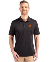 Clemson Tigers Cutter & Buck Prospect Eco Textured Stretch Recycled Mens Short Sleeve Polo Black Front