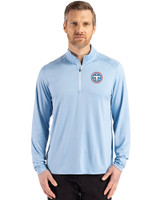 Tennessee Titans -  Cutter & Buck Coastline Recycled Double Peached Mens Quarter Zip Pullover Atlas Light Blue Front