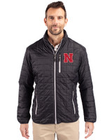 Nebraska Cornhuskers Cutter & Buck Rainier Recycled Insulated Puffer Mens Big & Tall Full Zip Jacket Black Front