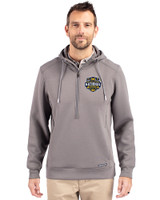 Michigan Wolverines 2026 NCAA Men's Basketball National Champions Cutter & Buck Roam Recycled Buttery-Soft Knit Mens Half Zip Hooded Pullover Elemental Grey Front