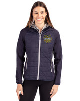 Michigan Wolverines 2026 NCAA Men's Basketball National Champions Cutter & Buck Rainier Recycled Insulated Hybrid Puffer Womens Full Zip Jacket Dark Navy Front