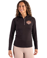 Texas Longhorns 2026 NCAA Women's Basketball National Champions Cutter & Buck Coastline Recycled Double Peached Womens Quarter Zip Pullover Black Front