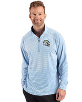 Los Angeles Chargers NFL Helmet Cutter & Buck Forge Recycled Double Stripe Four-Way Stretch Mens Quarter Zip Pullover Atlas/White Front