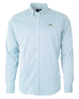 Los Angeles Chargers Cutter & Buck Versatech Pinstripe Stretch Mens Long Sleeve Dress Shirt Atlas Light Blue Mannequin