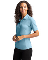 Los Angeles Chargers Cutter & Buck Virtue Recycled Featherlight Pique Womens Polo Atlas Light Blue Side