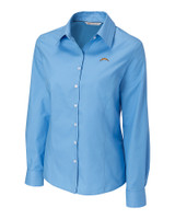 Los Angeles Chargers Cutter & Buck Epic Easy Care Fine Twill Womens Long Sleeve Dress Shirt Atlas Light Blue Mannequin