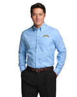 Los Angeles Chargers Cutter & Buck Epic Easy Care Nailshead Mens Long Sleeve Dress Shirt Atlas Light Blue Front