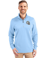 Los Angeles Chargers NFL Helmet Cutter & Buck Traverse Recycled Smooth Stretch Mens Quarter Zip Pullover Atlas Light Blue Front